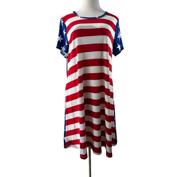 LuLaRoe Dresses & Skirts - 🦄 Lularoe Jessie Dress American Flag Patriotic Stars Stripes Red White Blue 3XL
